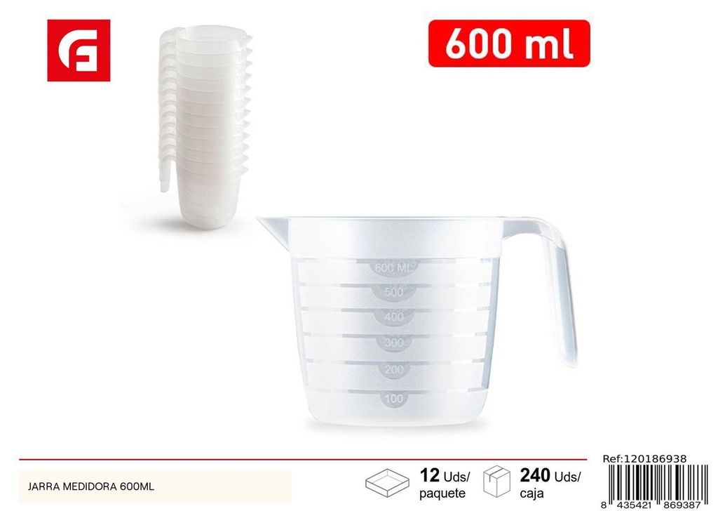 Jarra medidora de plástico 600ml para cocina