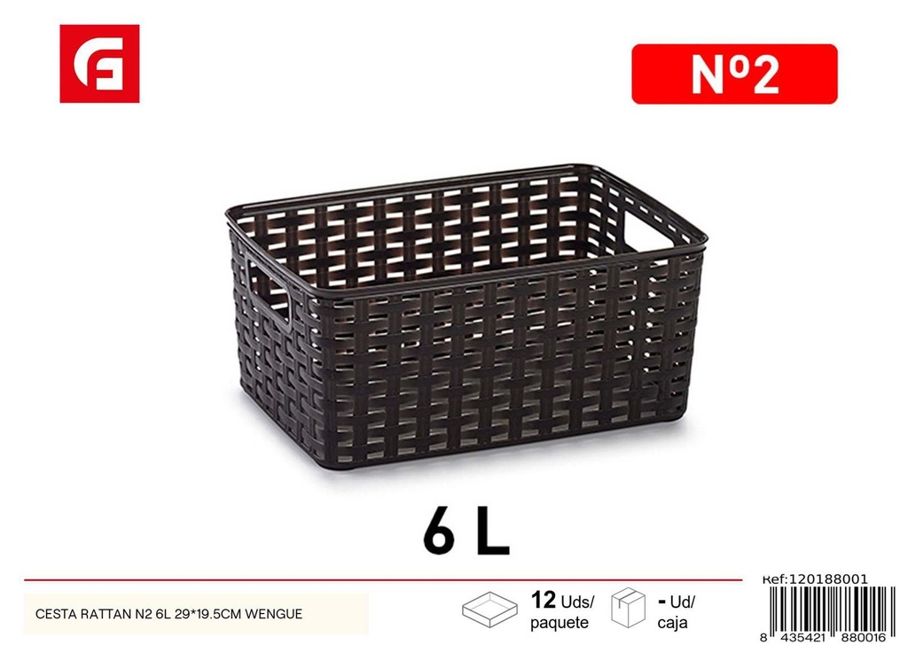 Cesta de ratán N2 6L 29x19.5cm Wengue para almacenamiento