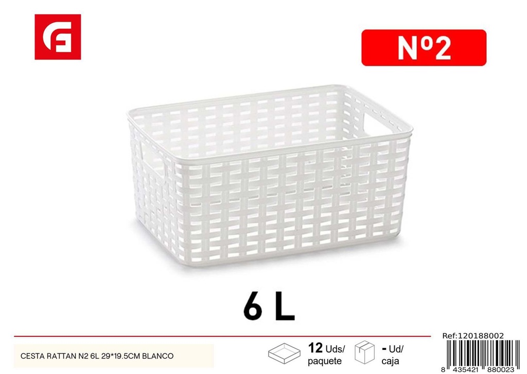 Cesta de rattan N2 6L 29*19.5cm blanca para almacenamiento