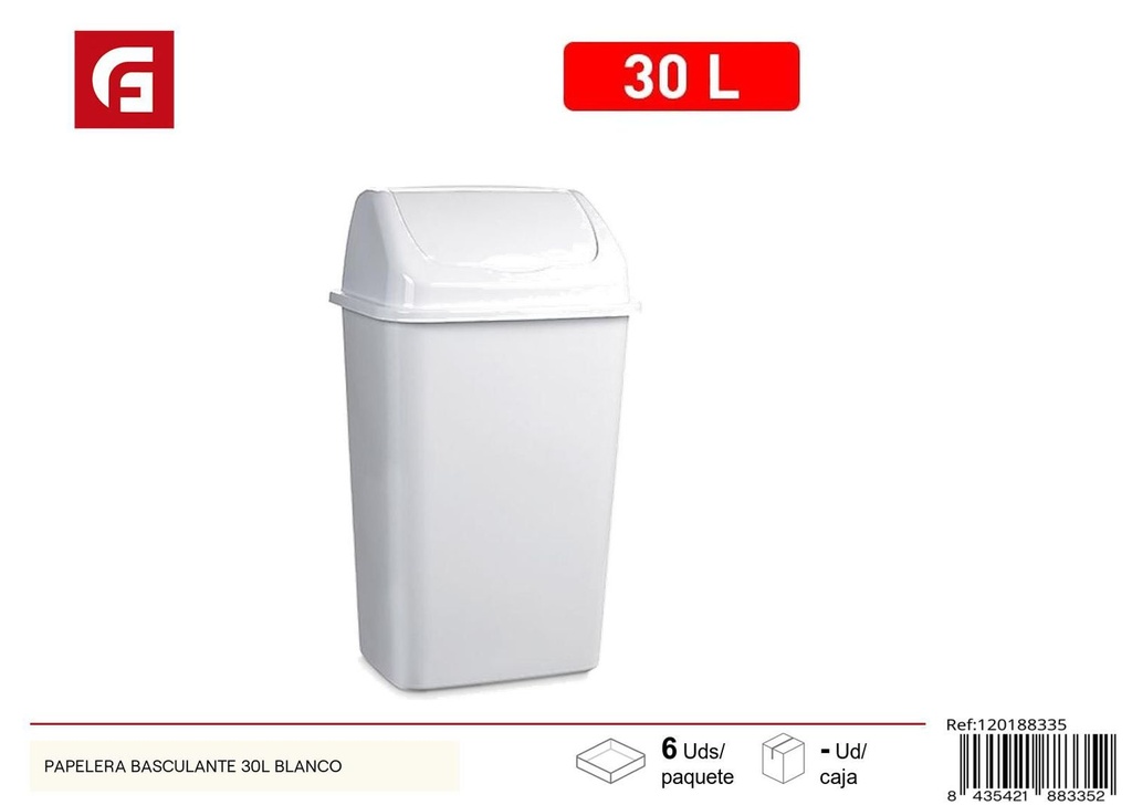 Papelera basculante 30L blanca