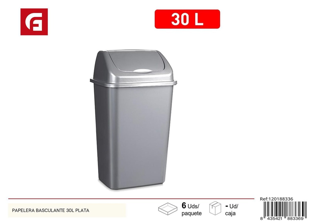 Papelera basculante 30L plata, para desechos