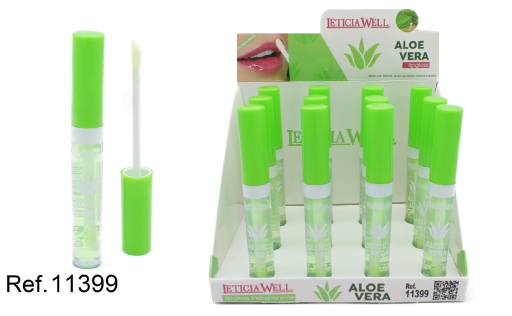 Brillo labial transparente con aloe vera 12/u Leticia Well