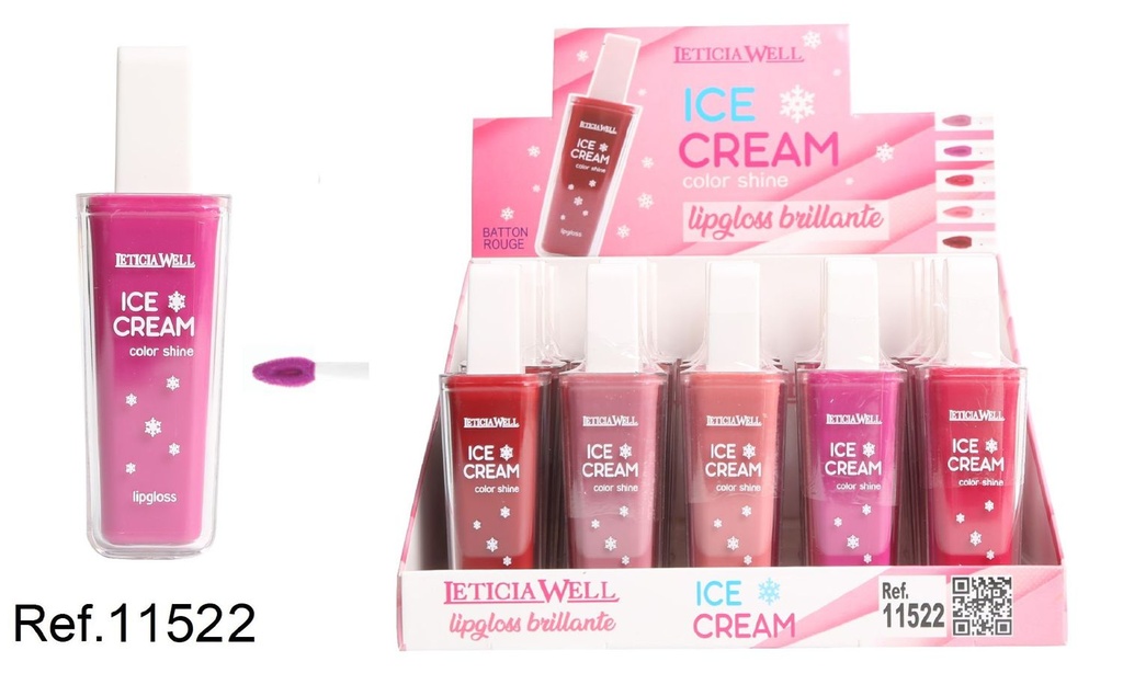 Brillo labial Leticia Well Lip Gloss Ice Cream 20/u para maquillaje