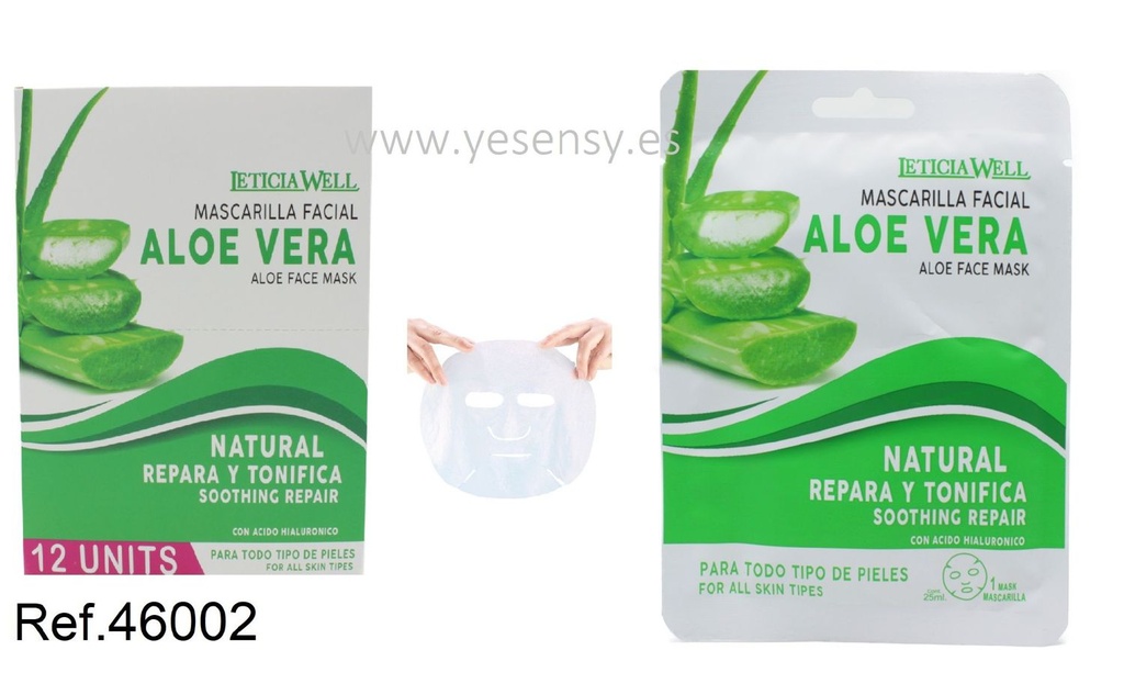 Mascarilla facial de aloe vera verde 12/u Leticia Well para hidratación y cuidado de la piel