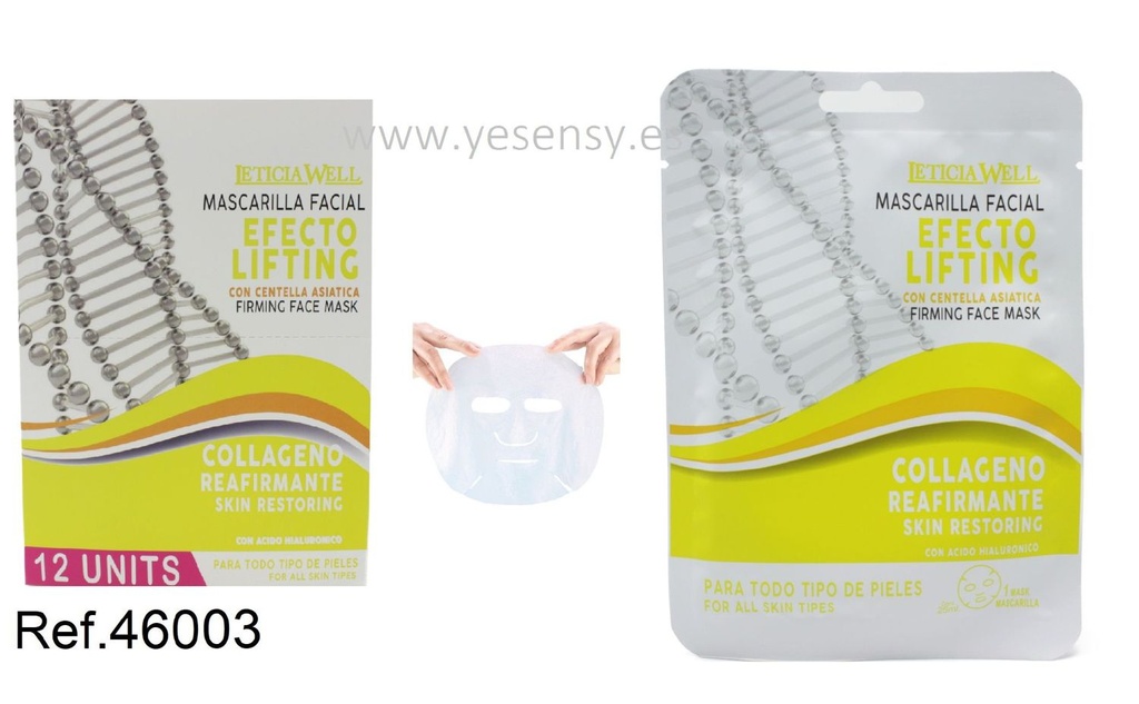 Mascarilla facial efecto lifting amarilla 12/u para rejuvenecimiento