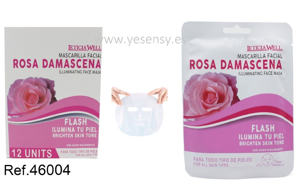 Mascarilla facial rosa damascena 12/u Leticia Well para hidratación y cuidado de la piel