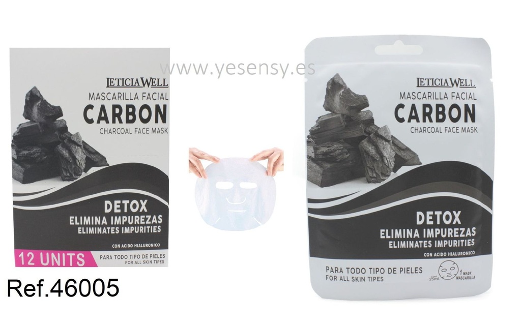 Mascarilla facial de carbón negro 12/u para cuidado de la piel