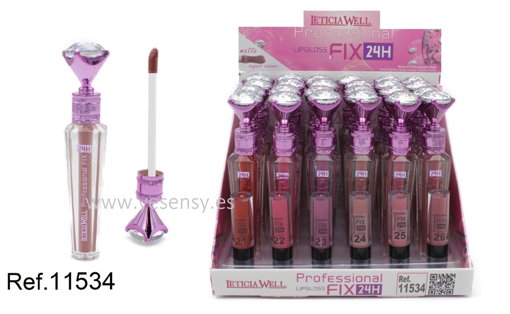 Labial diamante profesional fix 24h 24 unidades para maquillaje