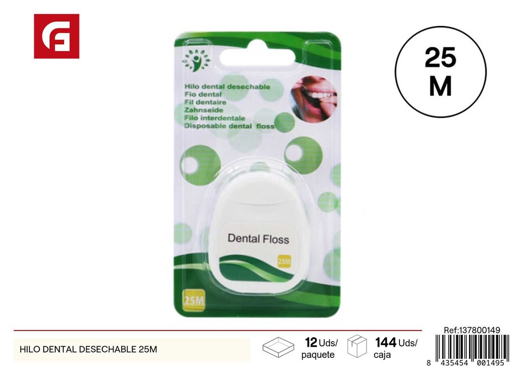 Hilo dental desechable 25 m - Productos de cuidado personal