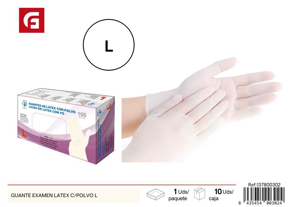 Guante examen látex con polvo L 100 unidades - Productos de limpieza 