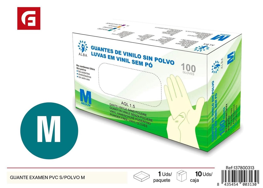 Guante de examen de PVC sin polvo M - Accesorios de limpieza