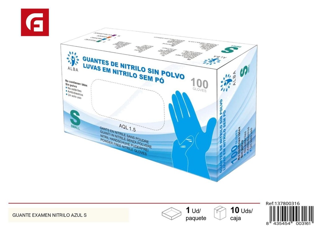 Guantes de examen nitrilo azul talla S, protección de salud