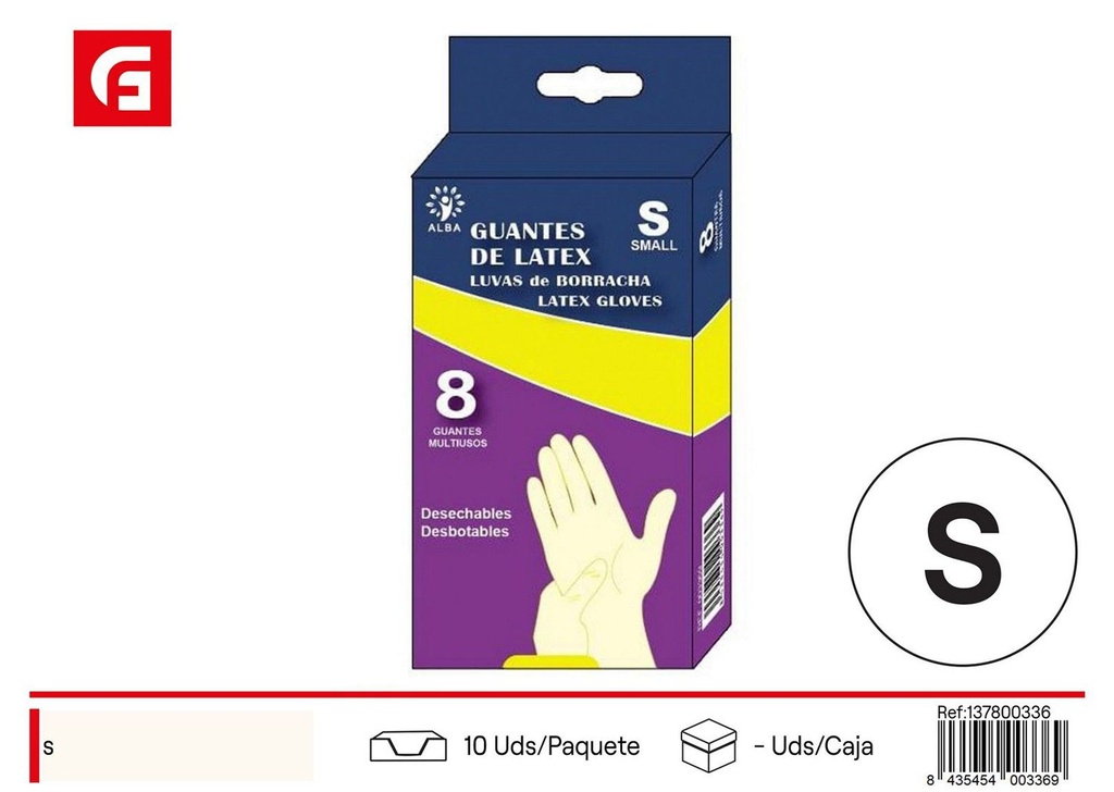 Guantes de látex talla S con polvo para limpieza