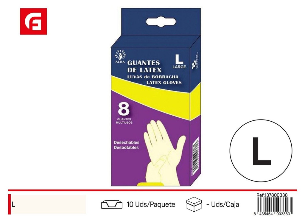 Guantes de látex talla L con polvo para limpieza y protección