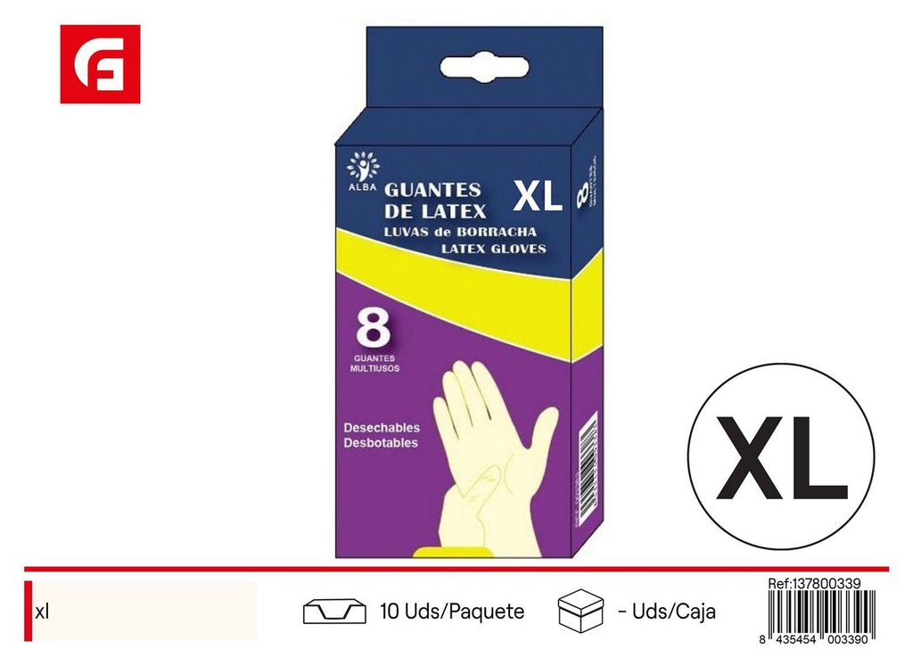 Guantes de látex talla XL con polvo para limpieza y cuidado de manos