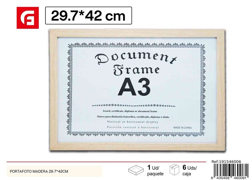 Portafoto de madera 29.7x42 cm - Marcos y diplomas