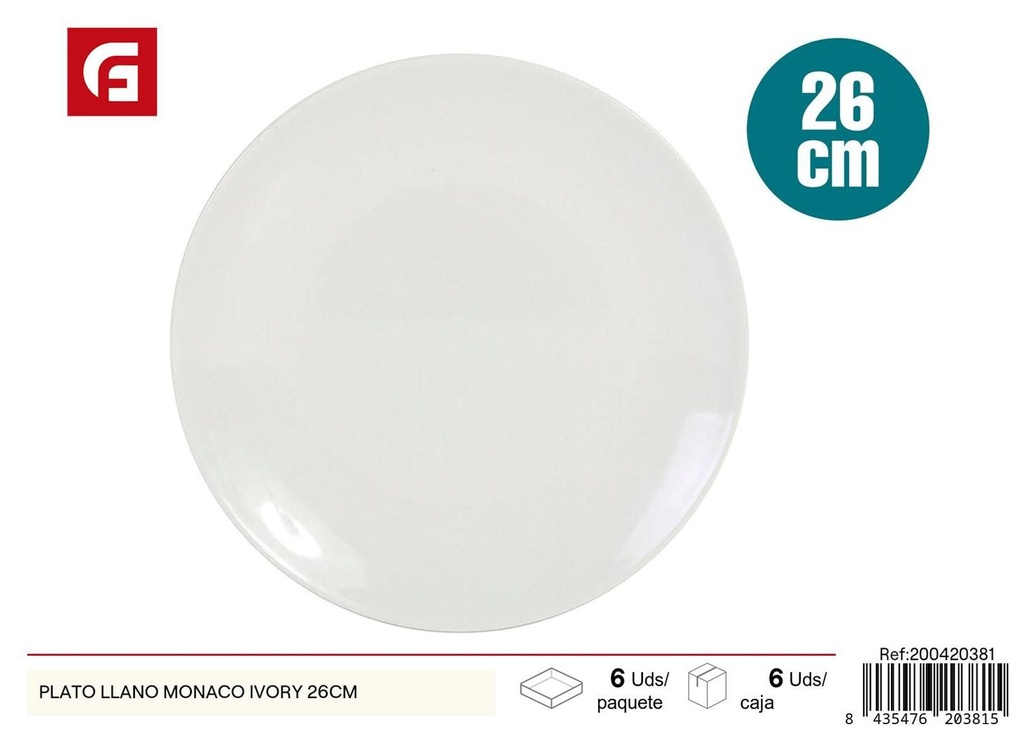 Plato llano Monaco ivory 26CM - Vajilla de cerámica