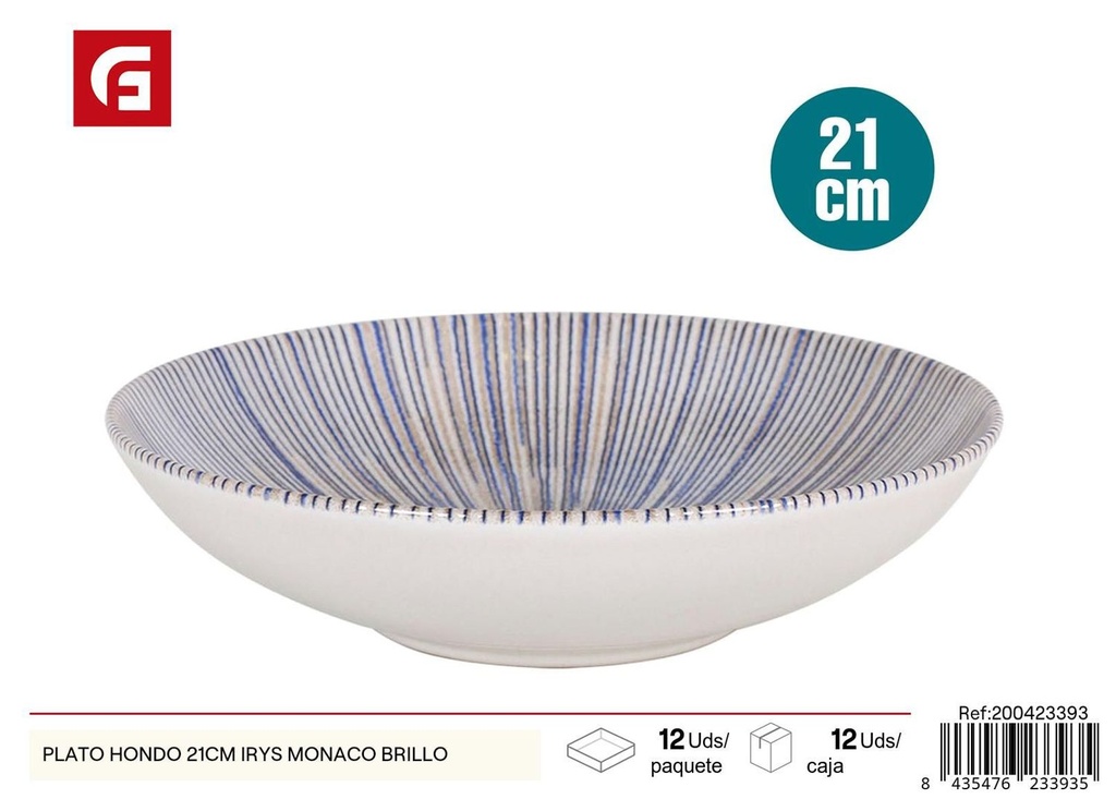 Plato hondo cerámico 21cm Irys Monaco brillo