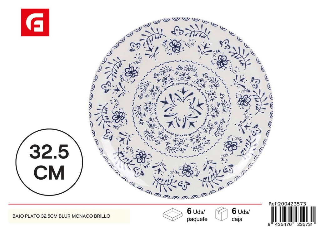 Bajo plato de vidrio 32.5cm Blur Monaco brillo