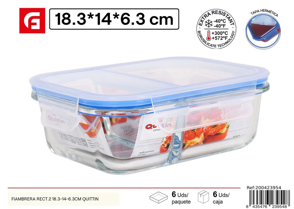 Fiambrera rectangular Quittin 18.3-14-6.3cm para almacenamiento de alimentos