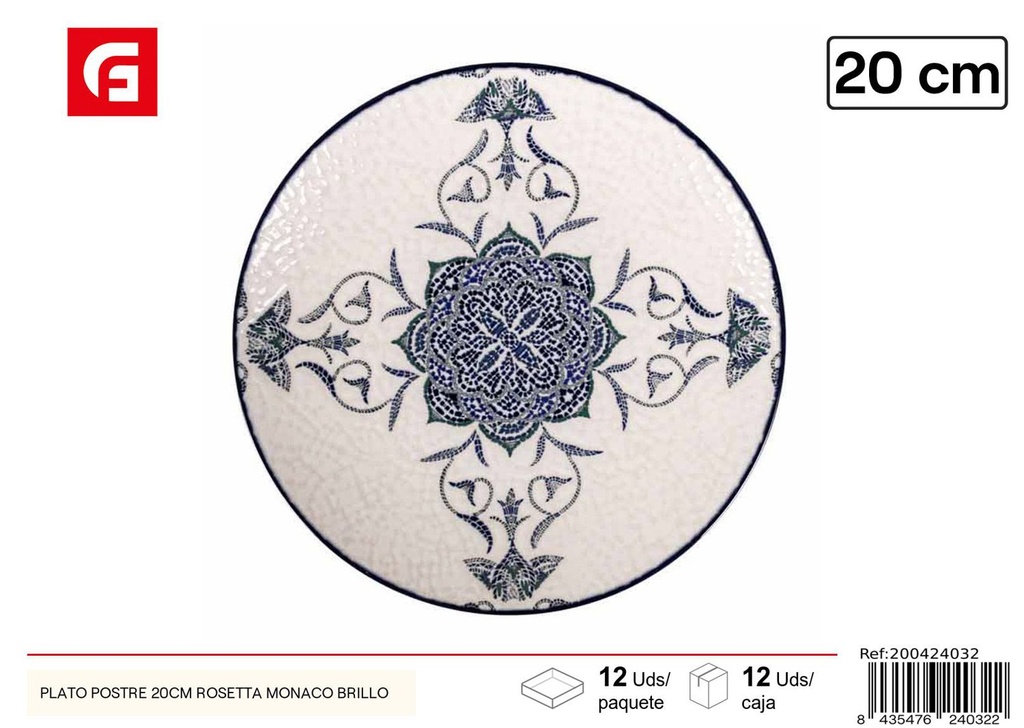Plato de postre 20cm Rosetta Monaco brillo - Vajilla de cerámica decorativa