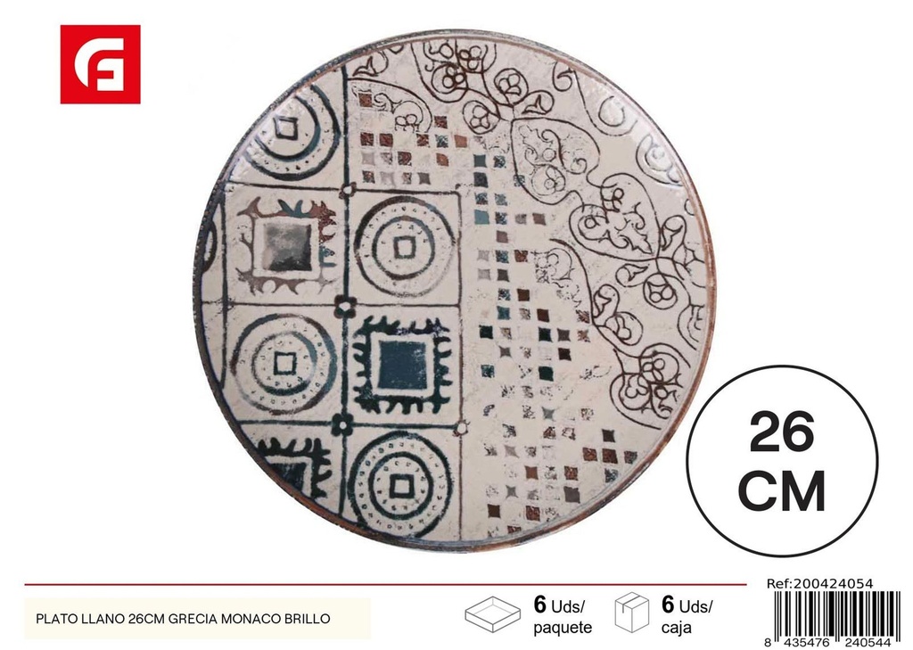 Plato llano Grecia Monaco brillo 26 cm - Vajilla decorativa