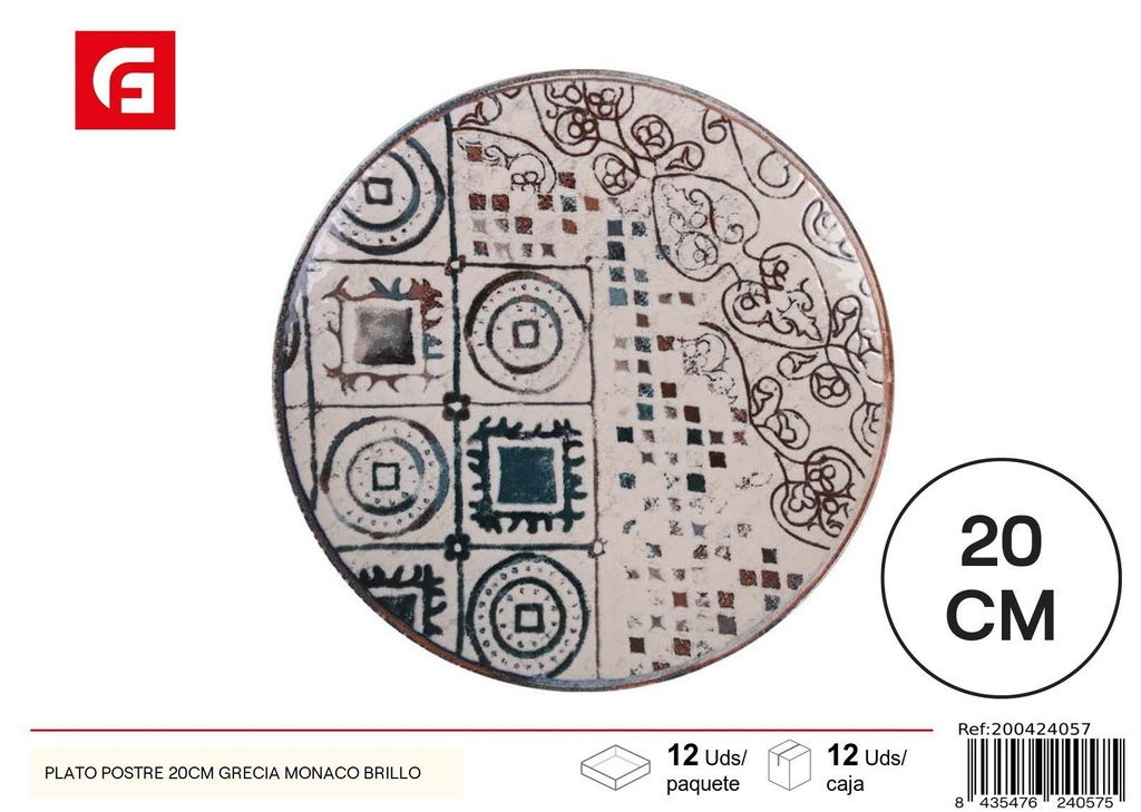 Plato de postre 20cm Grecia Monaco brillo - Vajilla de cerámica decorativa