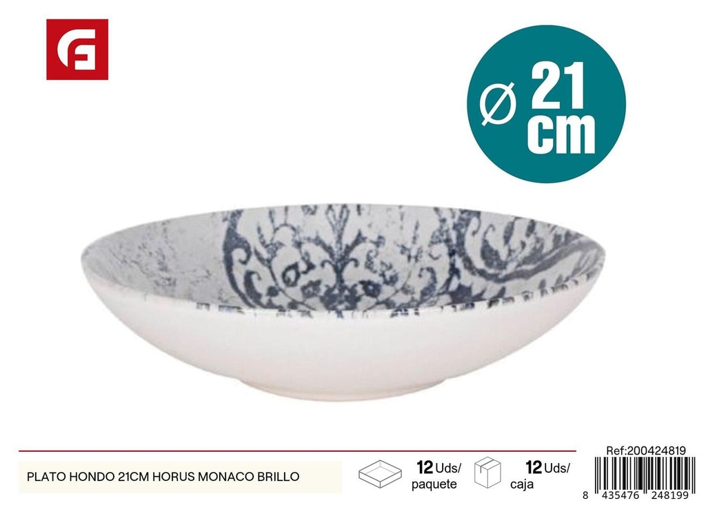 Plato hondo de cerámica Horus Monaco brillo 21cm para mesa