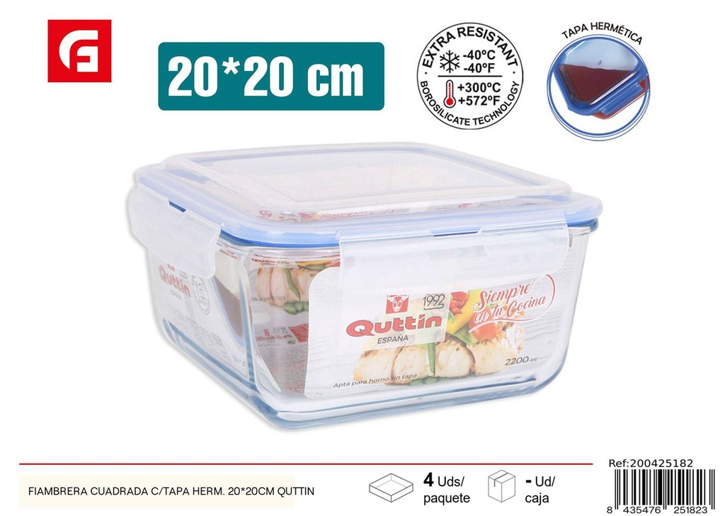 Fiambrera cuadrada hermética 20*20cm Quttin para alimentos