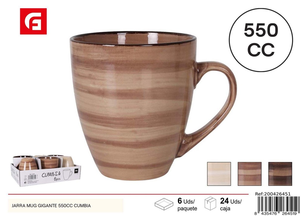 Jarra mug gigante de cerámica 550cc cumbia