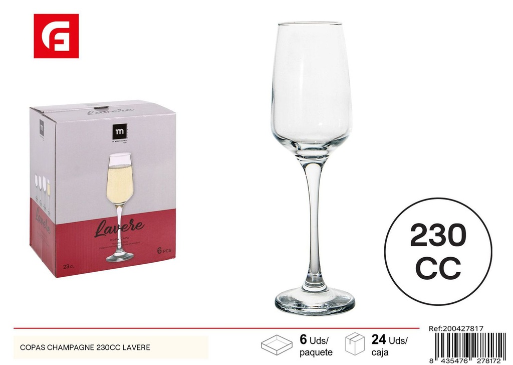 Copas de champagne vidrio 230cc