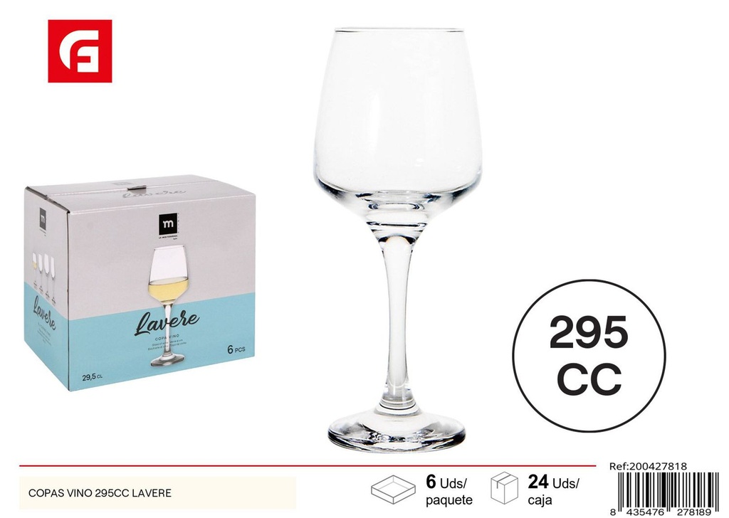 Copas de vino 295cc Lavere vidrio