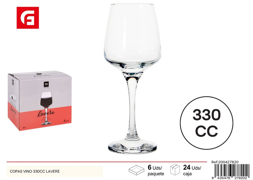 Copas de vino de cristal 330cc para cocina