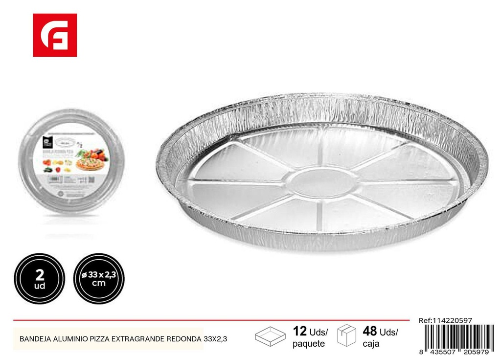 Bandeja aluminio pizza extragrande redonda 33X2.3 - Utensilios de cocina 
