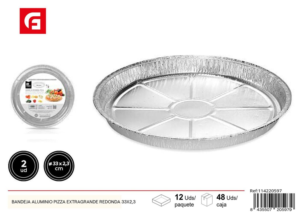 Bandeja de aluminio para pizza extragrande redonda Ø33x2.3cm