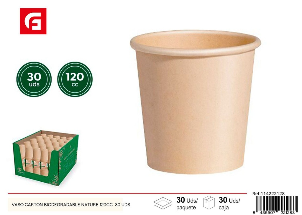 Vaso de cartón biodegradable 120cc 30 uds para eventos y fiestas