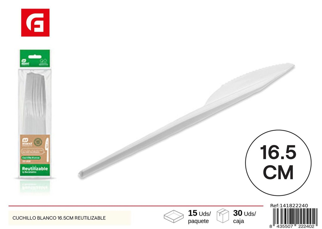 Cuchillo blanco reutilizable 16.5 cm 20 uds - Cubiertos desechables