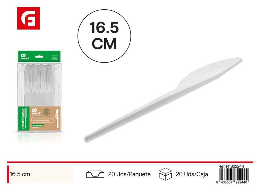 Cuchillo blanco reutilizable 16.5cm 100uds para fiestas y eventos