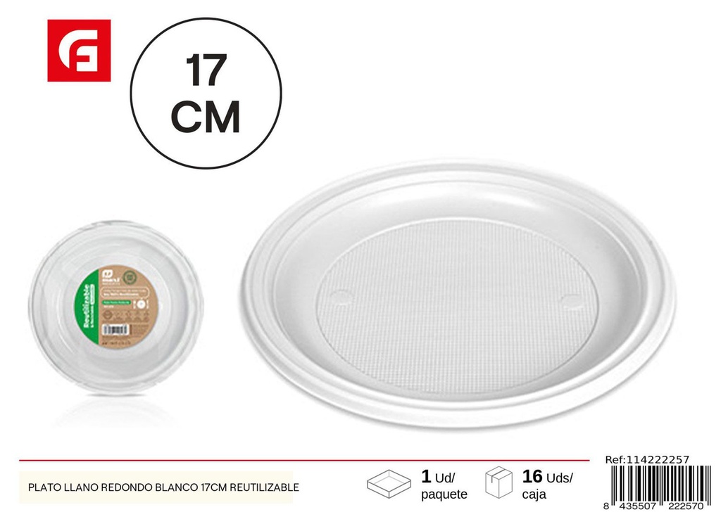 Plato llano redondo blanco reutilizable Ø17 cm - Platos desechables