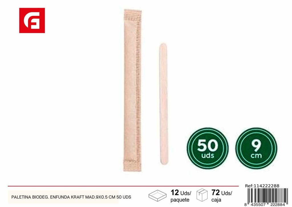 Paletina biodegradable de madera 9x0.5cm 50 uds para fiestas