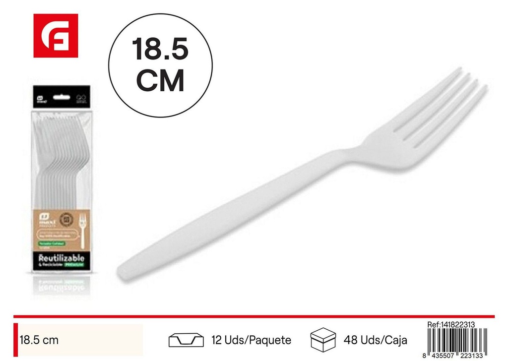 Tenedor blanco reutilizable de alta calidad 18,5 cm - Cubiertos de cocina