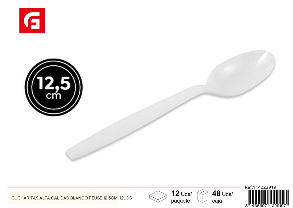 Cucharitas alta calidad blanco reutilizable 12.5cm 12uds para fiestas