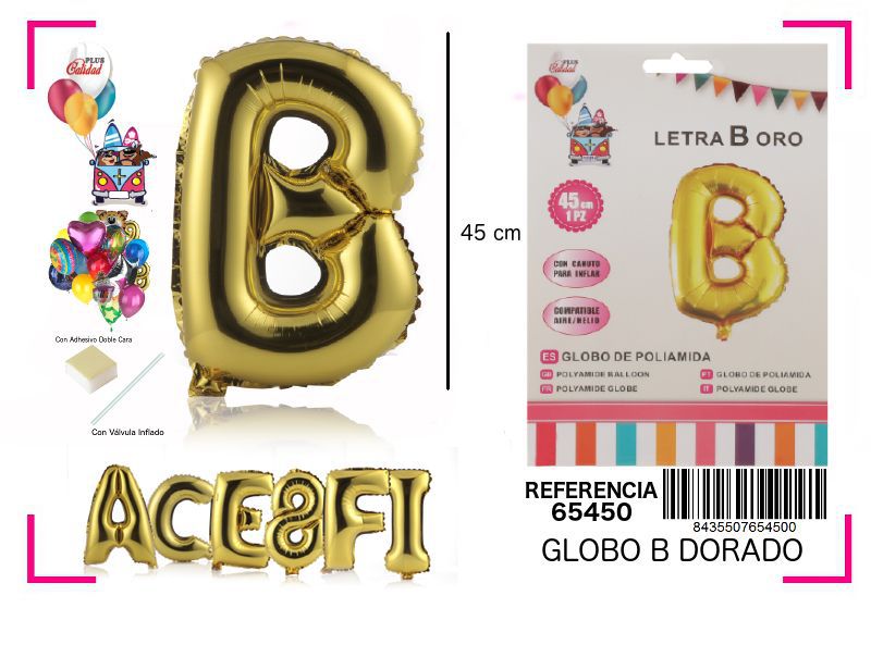 Globo mylar letra B oro 45cm