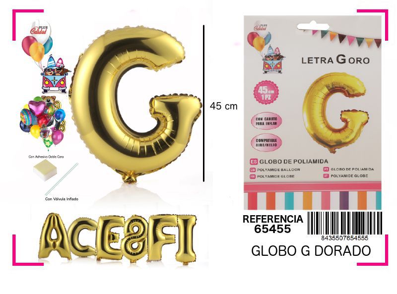 Globo Mylar letra G dorado 45cm