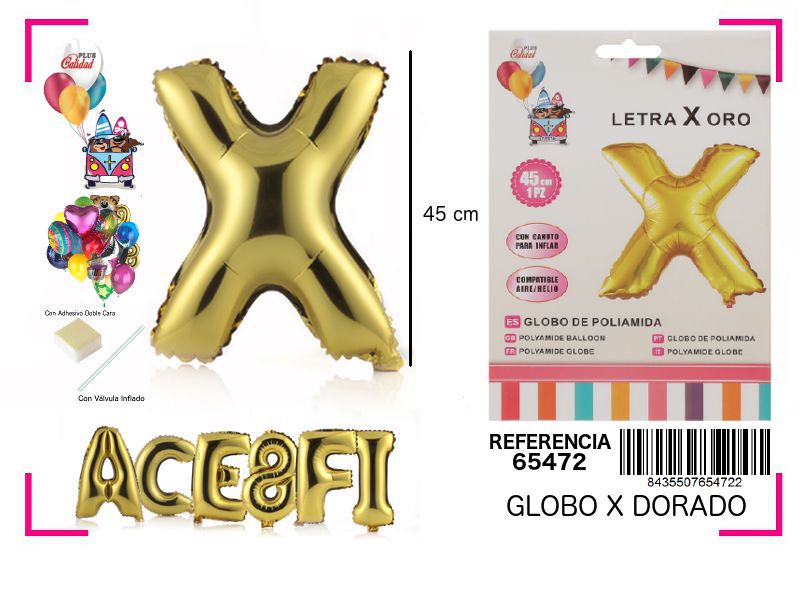 Globo mylar letra X oro 45cm para fiestas