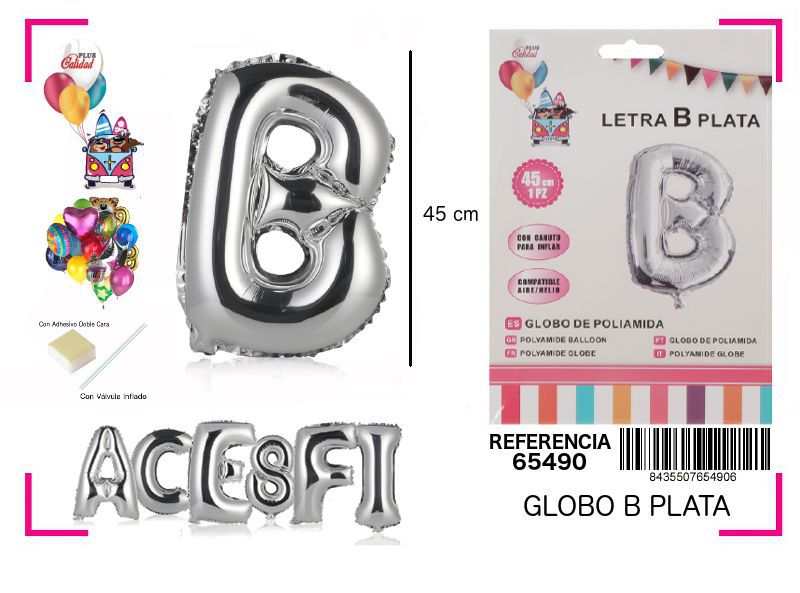 Globo Mylar letra B plata 45cm