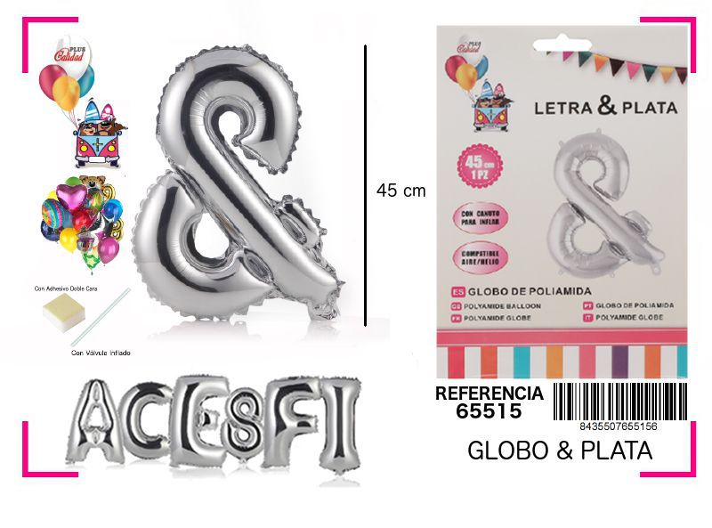 Globo mylar letra plata 45cm para fiestas