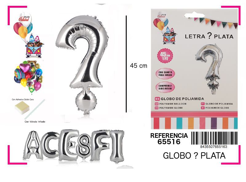 Globo Mylar letra ? plata 45cm para fiestas