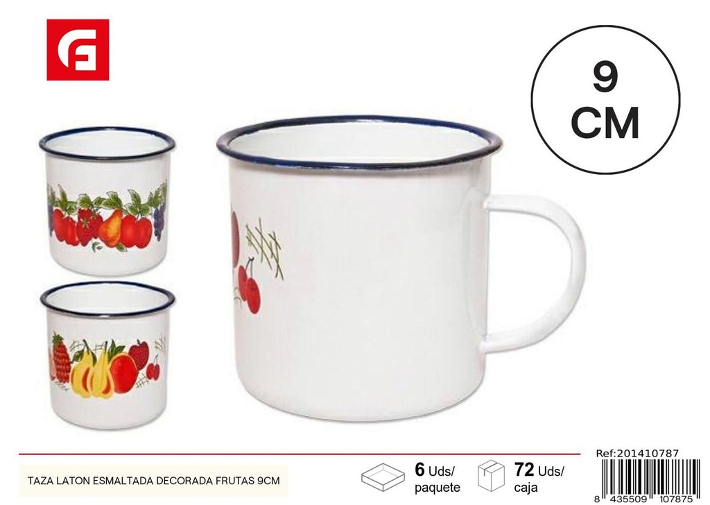 Taza esmaltada decorada con frutas 9cm para cocina