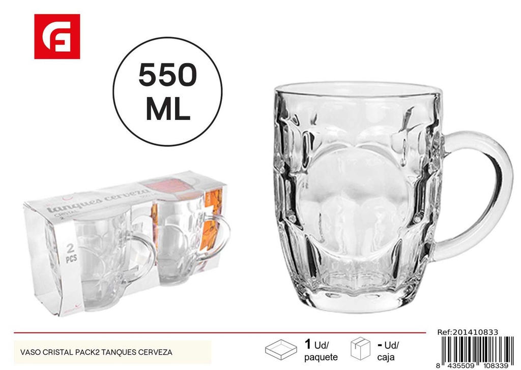 Vaso de cristal pack 2 tanques para cerveza